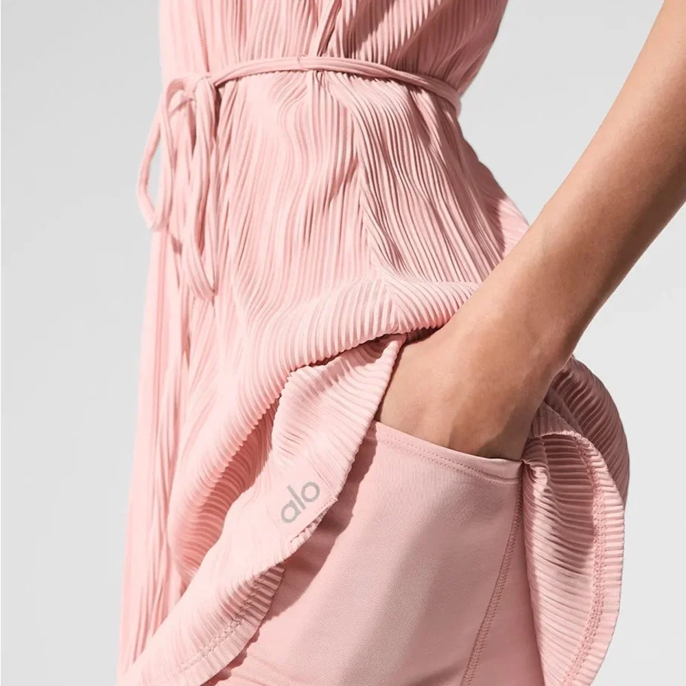 Alo Yoga Micro Plisse Game On Tennis Dress Pink Quartz XXS